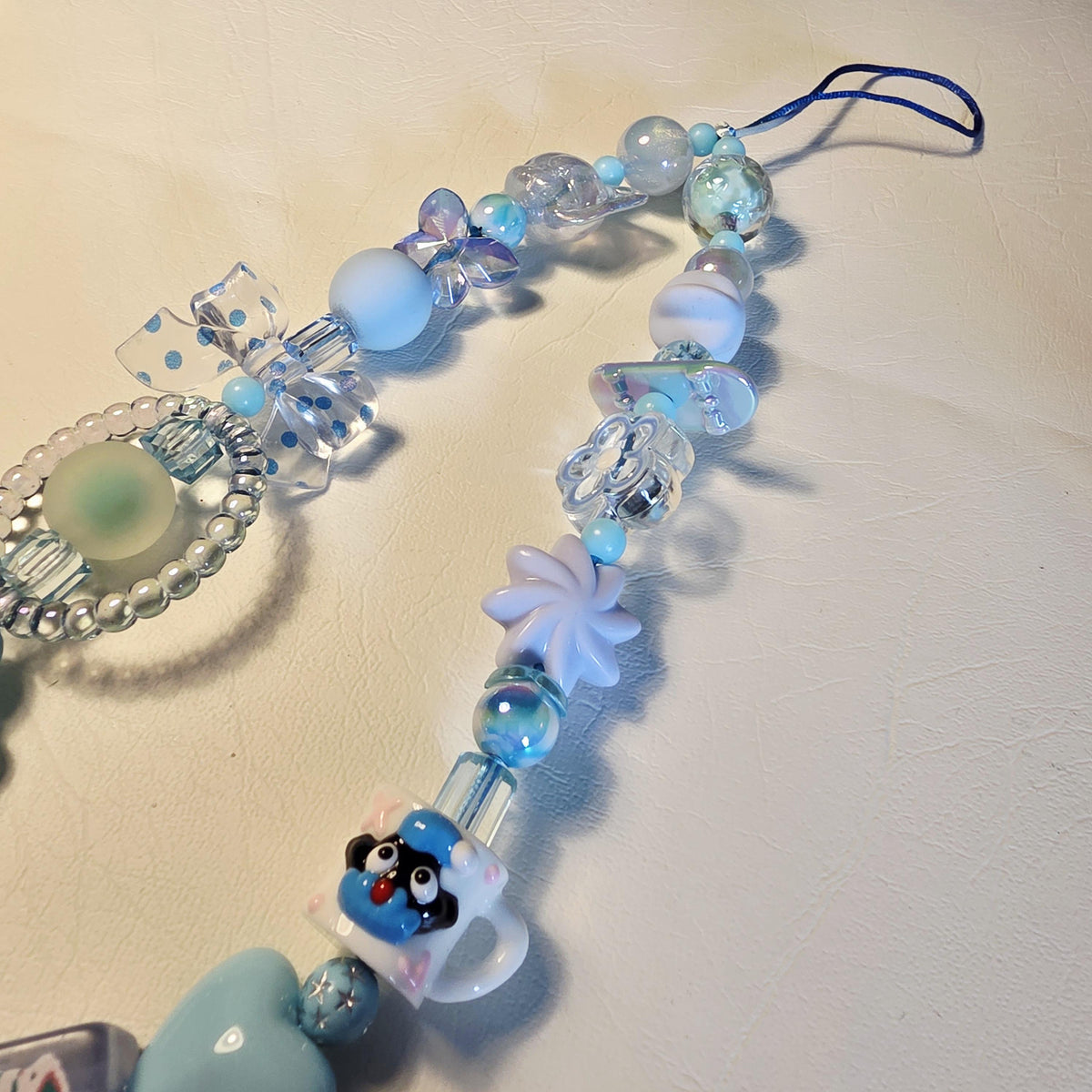 Blue Kawaii Phone Charm | Handmade Beaded Phone Strap | One of a Kind Bag or Key Charm