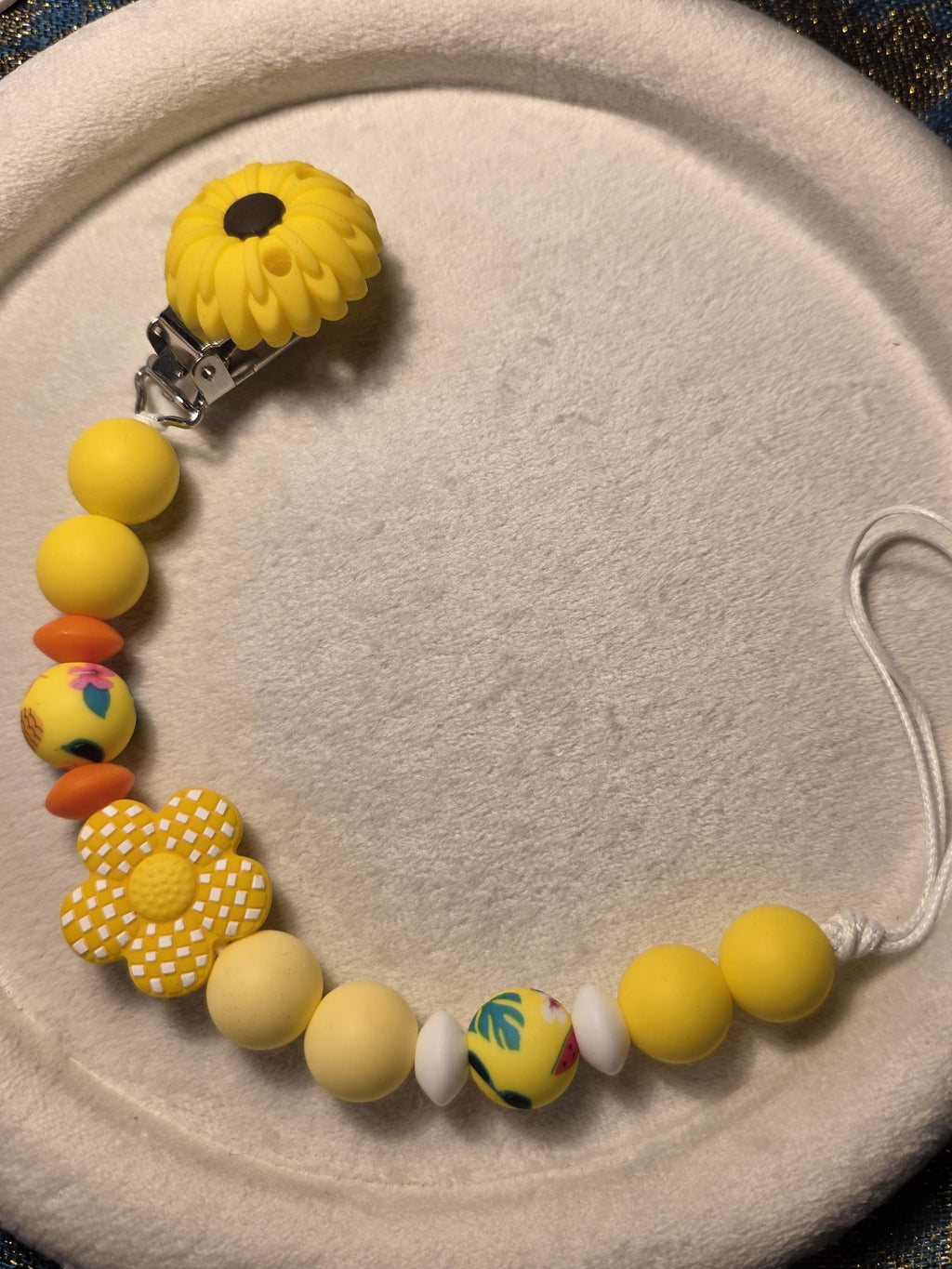 Sunny Daisy Pacifier Clip | Yellow Silicone Dummy Holder