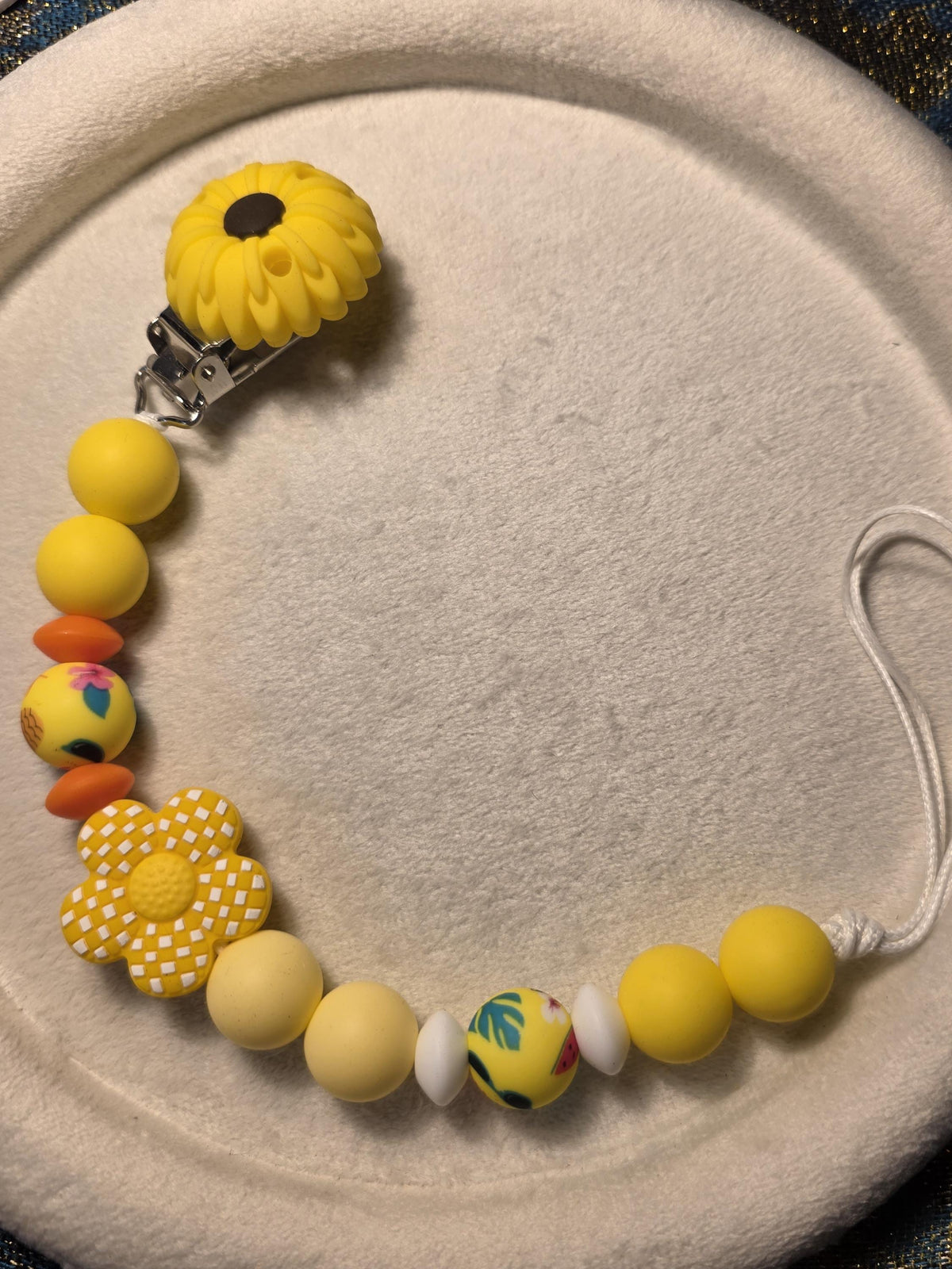 Sunny Daisy Pacifier Clip | Yellow Silicone Dummy Holder