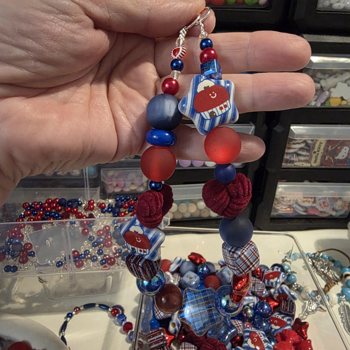 Velvet Heart Phone Charm | Red Blue Beaded Strap | Glam Bag Charm