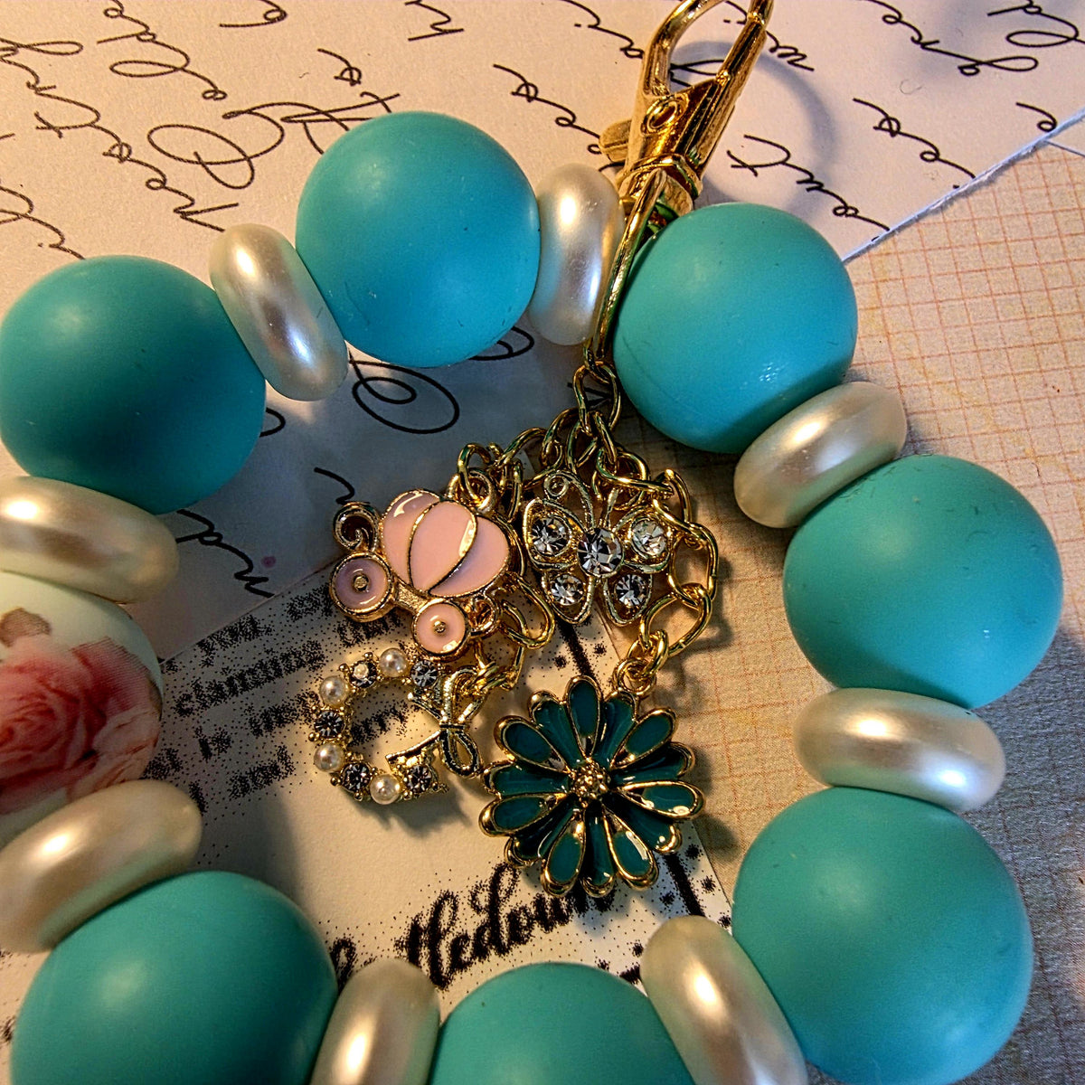 Kate Garden Bag Charm | Turquoise Pearl Mini Keychain | Regency Inspired Charm | Bridgerton Inspired Accessory | Romantic Gift