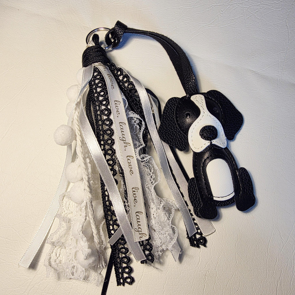 Faux Leather Dog Bag Charm with Lace | Ribbon Tassel