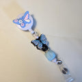 Blue Butterfly Badge Reel | Silicone Bead Retractable ID Holder | Cute Butterfly Lanyard