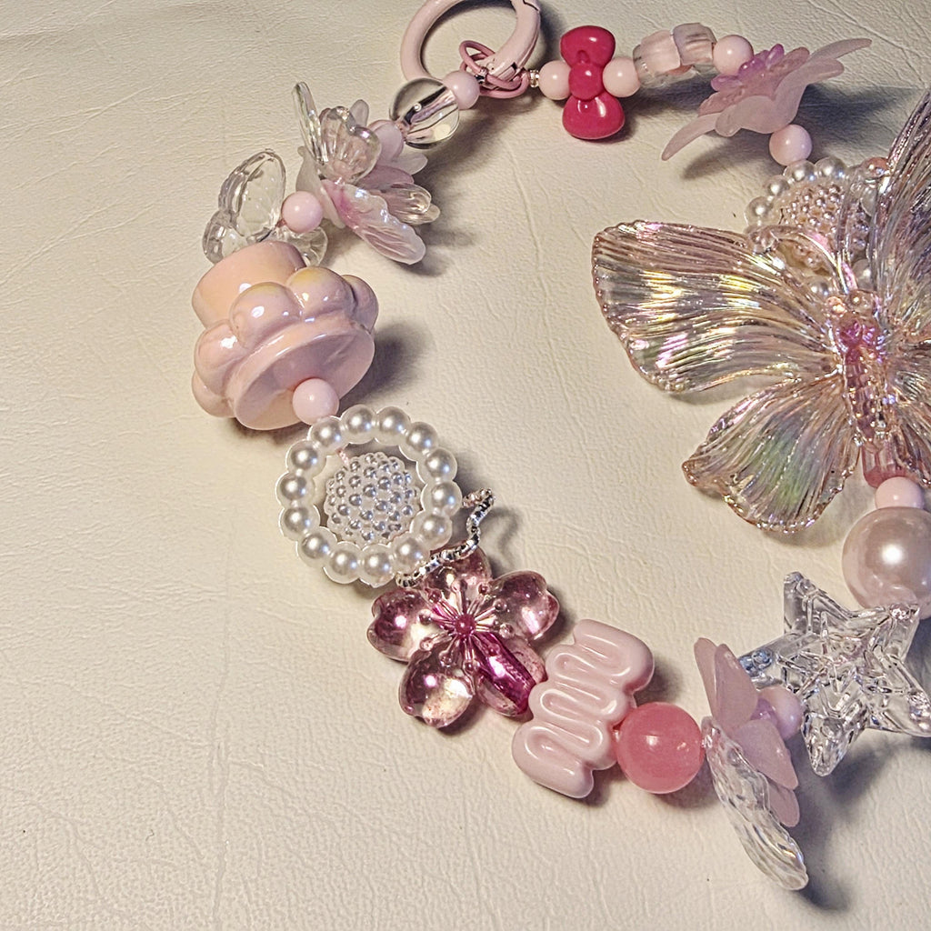 Pink Garden Tea Party Phone Charm | Pastel focal beads