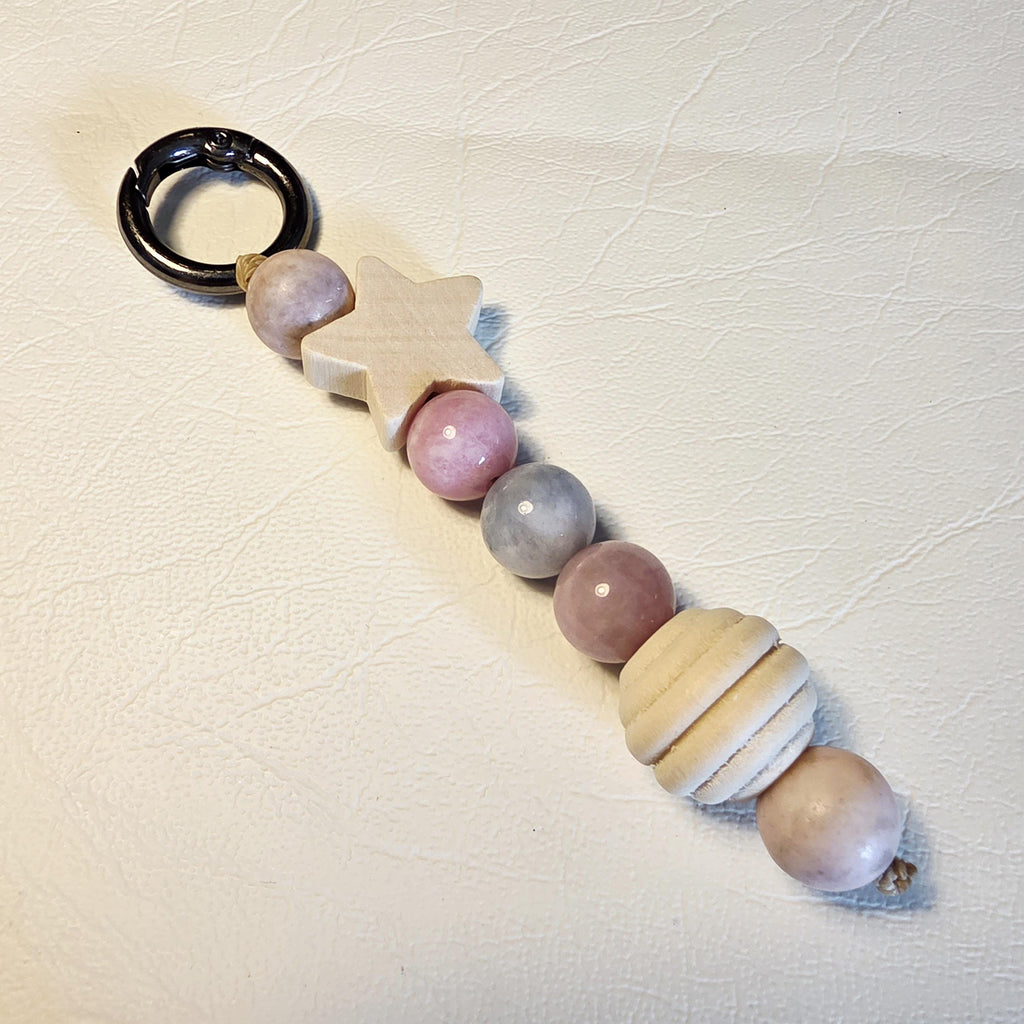 Natural Stone & Wooden Star Bag Charm | Handmade Earthy Keyring | blush pinks