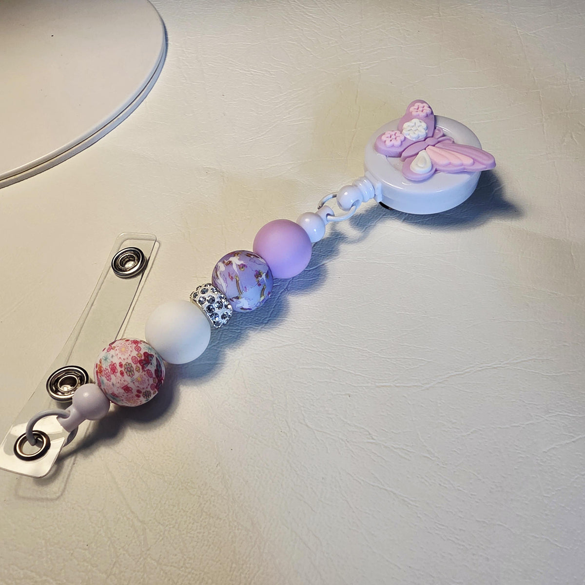 Lavendar Butterfly Badge Reel | Silicone Bead Retractable ID Holder | Handmade