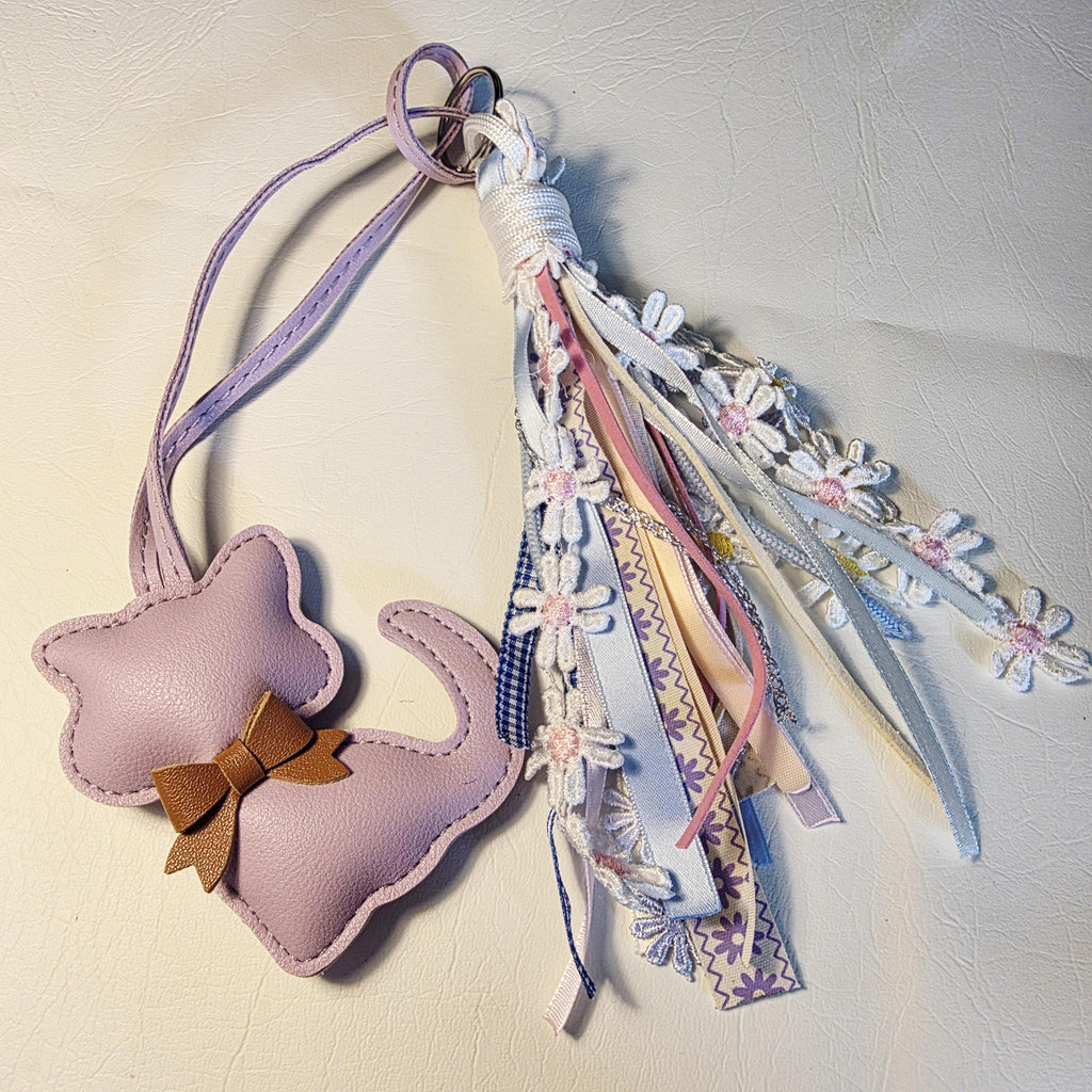 Lavender Faux Leather Cat Bag Charm | Handmade Tassel Keychain