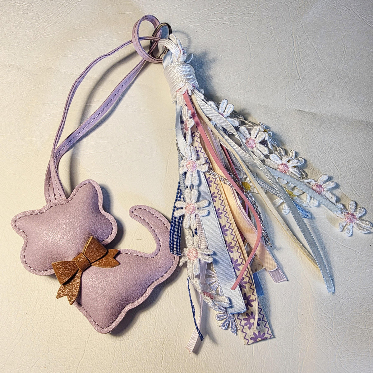 Lavender Faux Leather Cat Bag Charm | Handmade Tassel Keychain