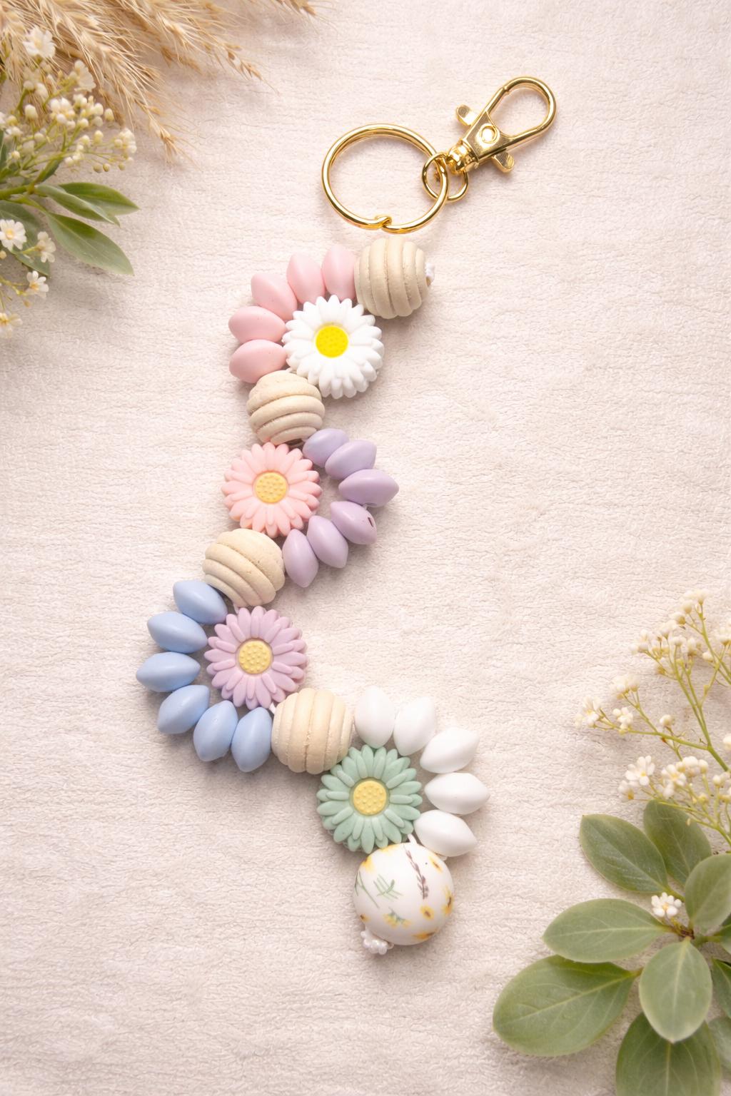 Pastel Daisy Garland Silicone Bead Keychain | Handmade in Australia