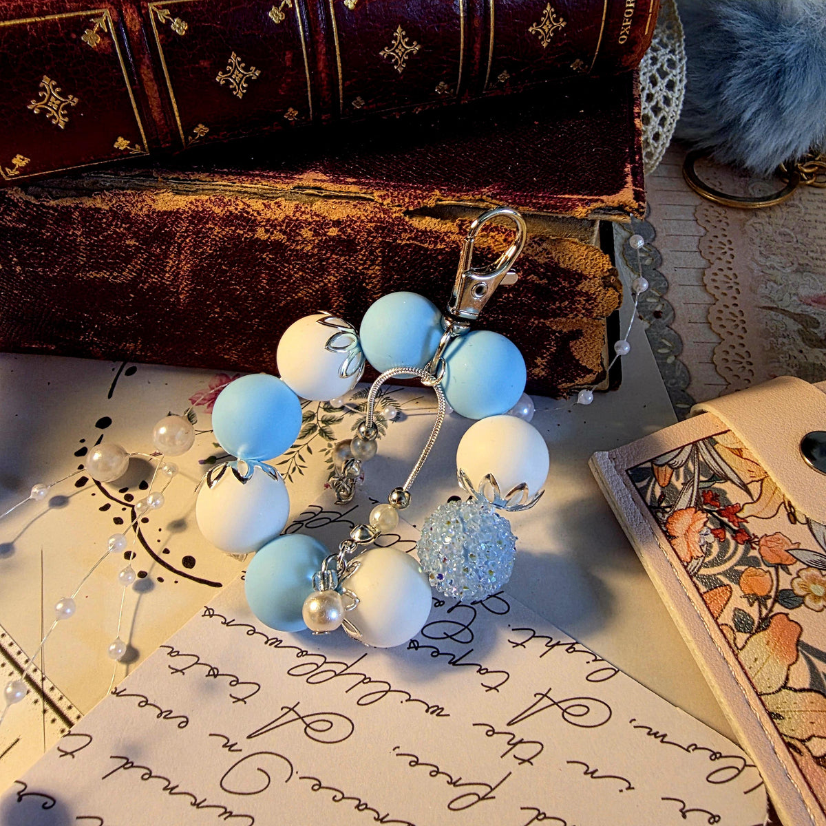 Daphne Bag Charm | Blue Pearl Mini Keychain | Regency Inspired Charm | Bridgerton Inspired Accessory | Romantic Gift