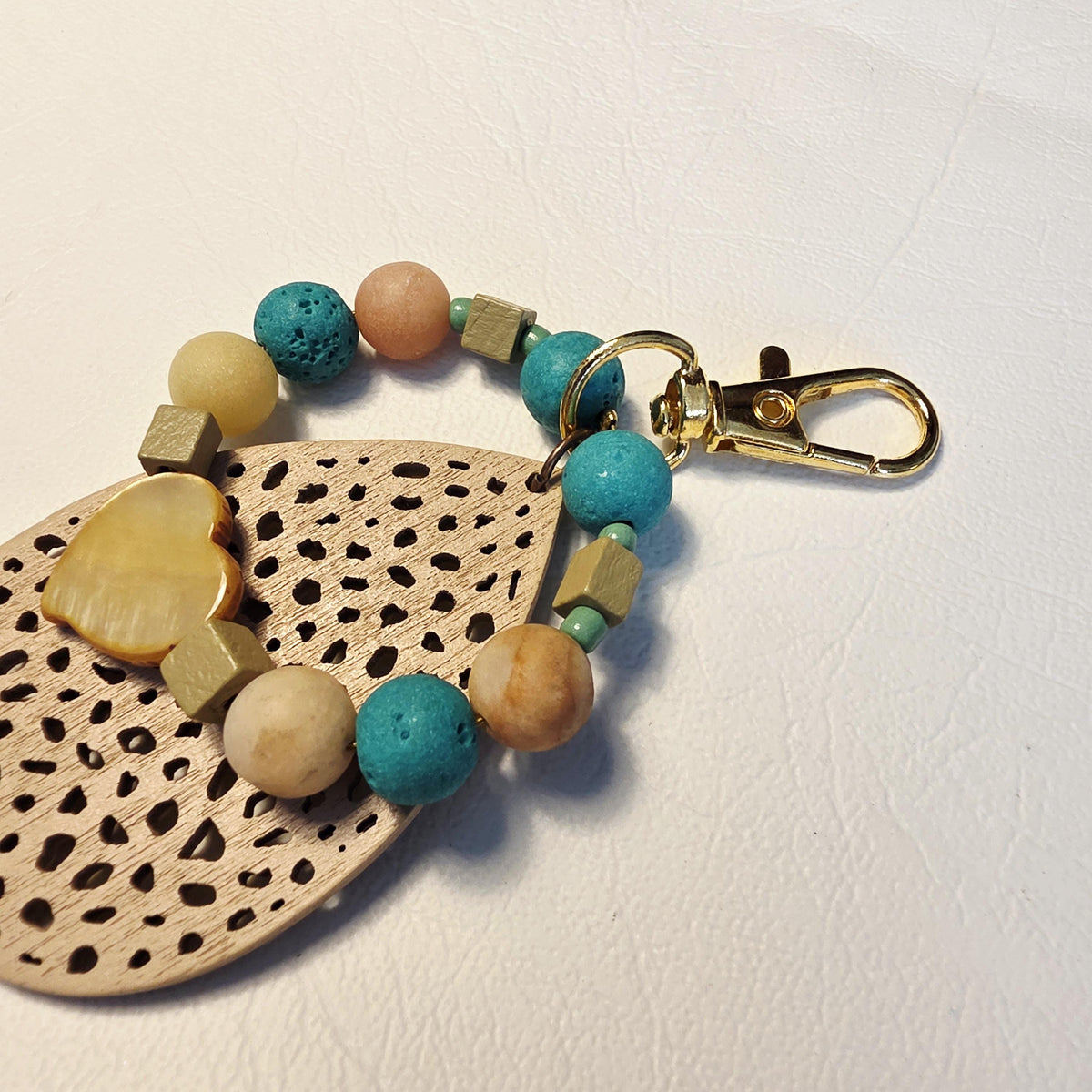 Boho Wood & Stone Keychain | Handmade Earthy Bag Charm | One of a Kind Gift