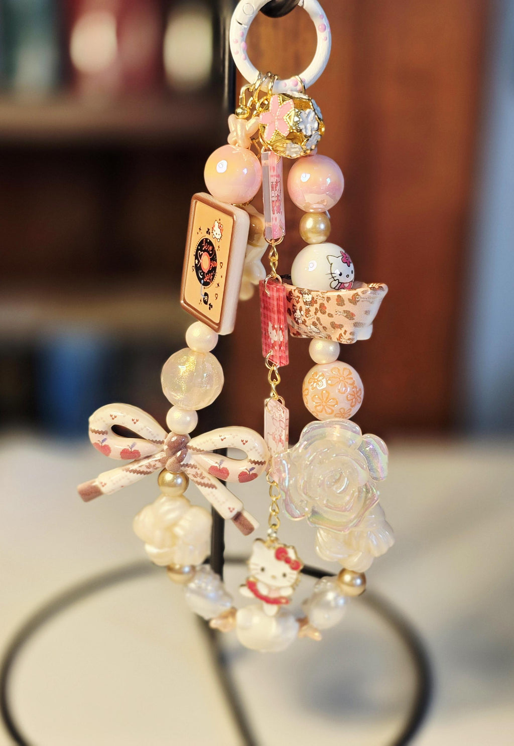 Hello Kitty Sweet Café Beaded Keychain | Kawaii Dessert Bag Charm | Cute Neutral Phone Charm | One of a Kind