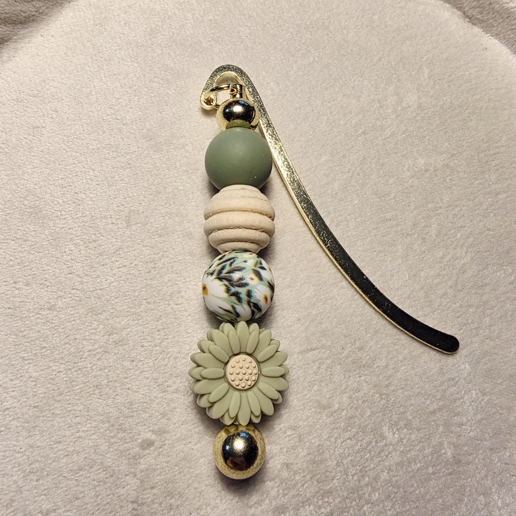 Earthy Beaded Bookmark | Neutral Daisy Charm | Handmade Reading Accessory