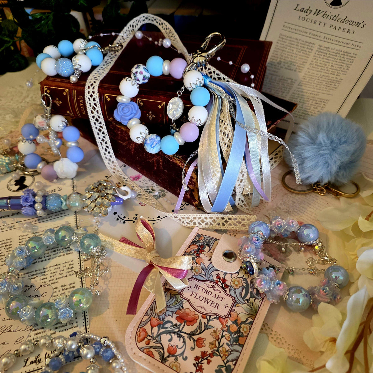 Daphne Statement Bag Charm | Blue Pearl Keychain | Regency Inspired Charm | Bridgerton Inspired Accessory | Romantic Gift