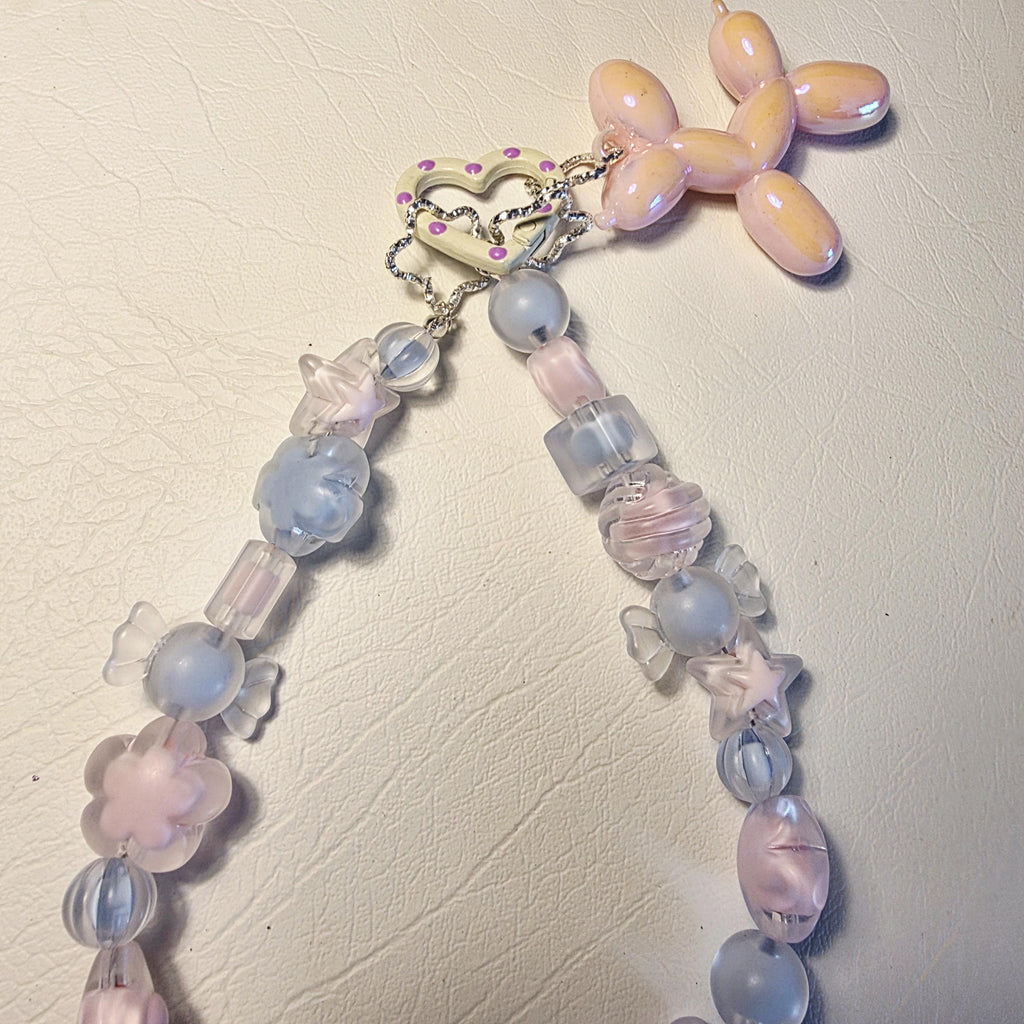 Pastel Beaded Phone or Bag Charm | Blue Pink Hearts, Stars, Flowers | Handmade Wrist Strap