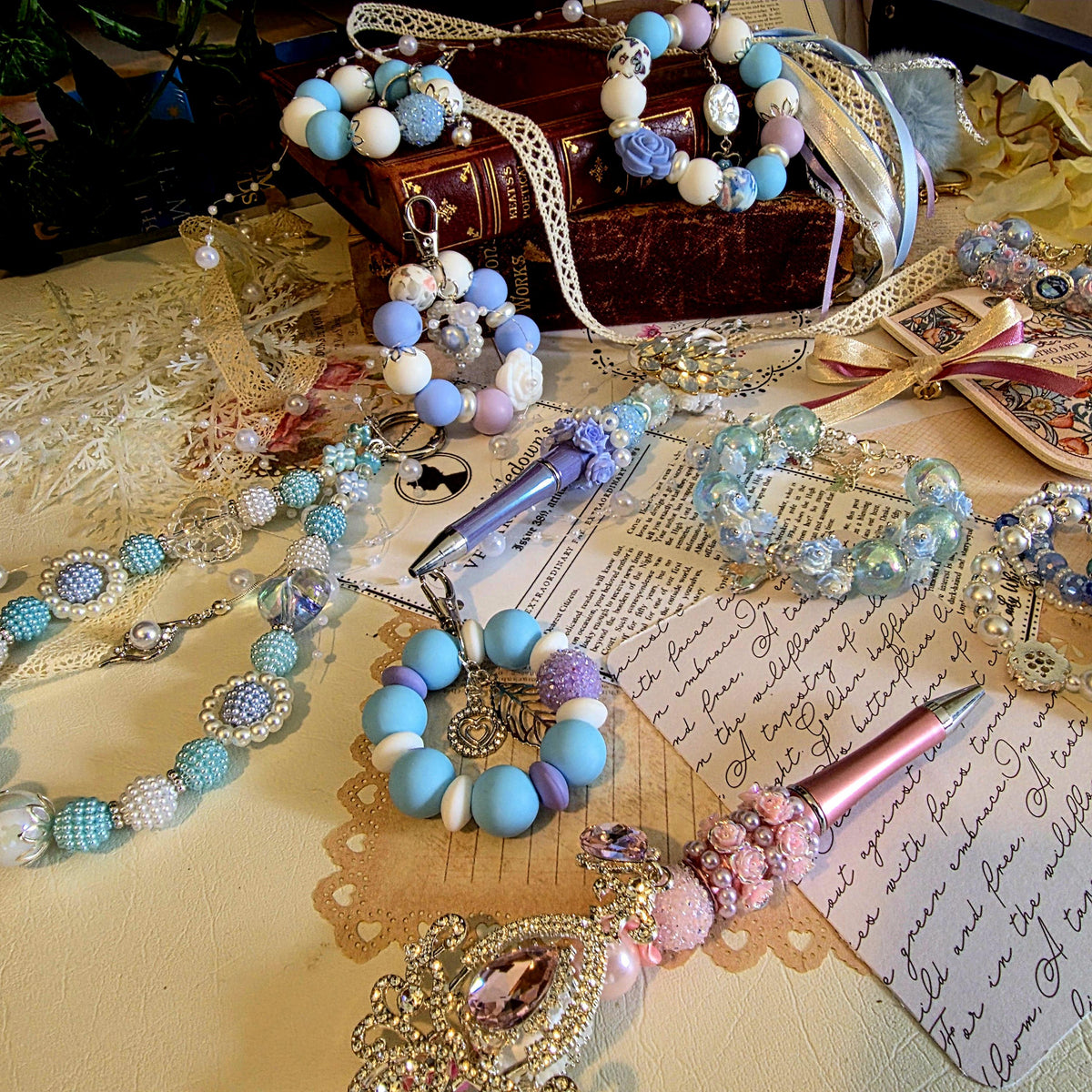 Daphne Statement Bag Charm | Blue Pearl Keychain | Regency Inspired Charm | Bridgerton Inspired Accessory | Romantic Gift
