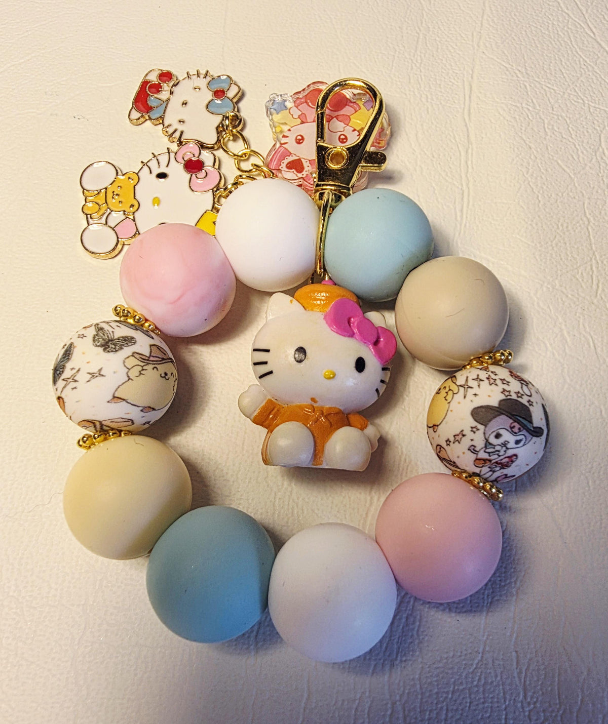 Hello Kitty Inspired Beaded Keychain | Pastel Kawaii Bag Charm | Cute Handmade Keyring | Gift for Hello Kitty Fans