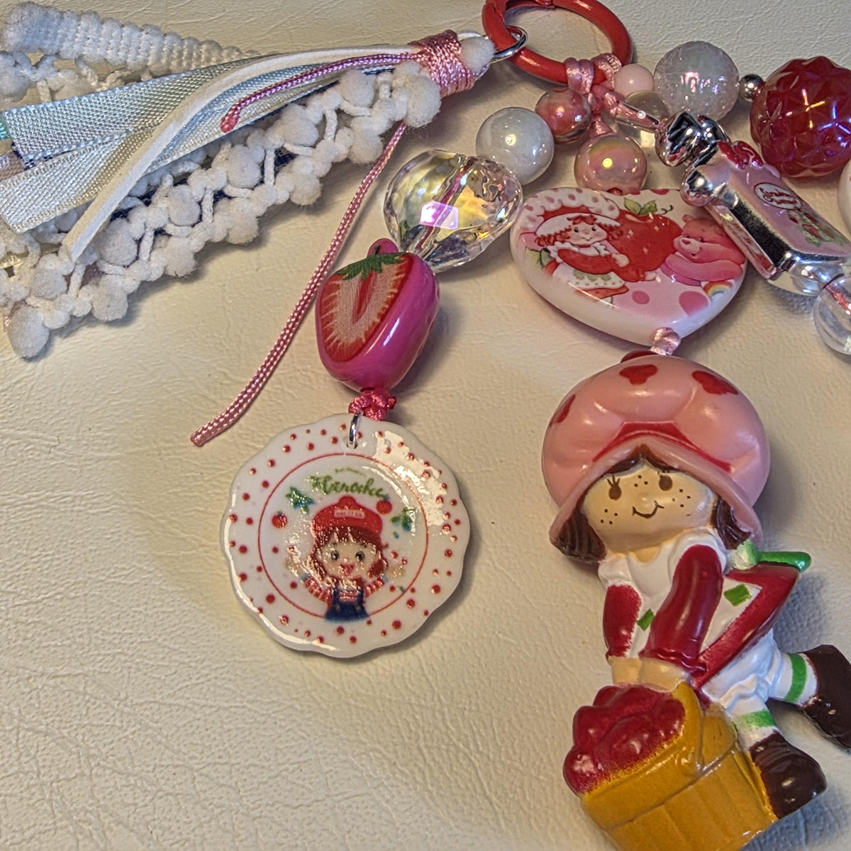 Strawberry Shortcake Picnic Daydream Bag Charm | Handmade Strawberry Keychain