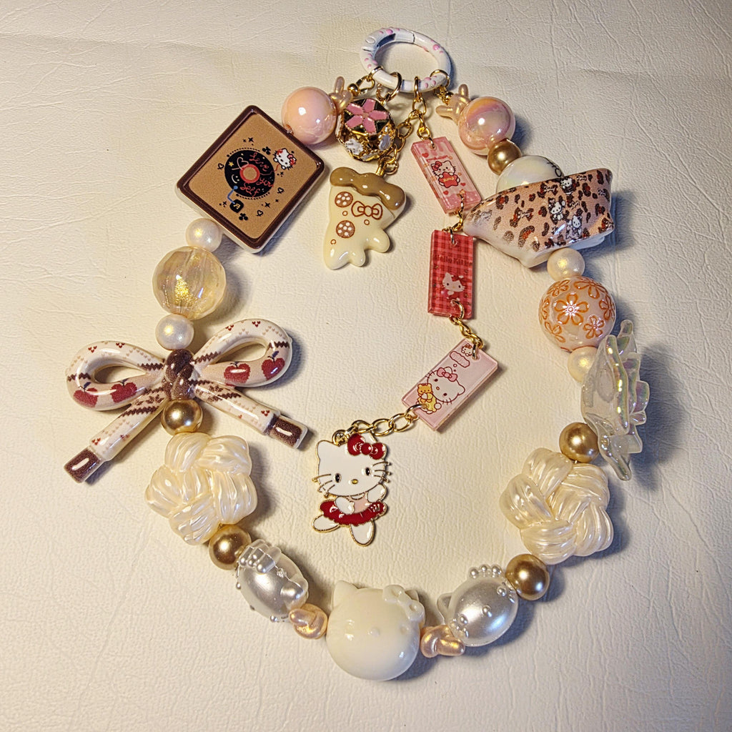 Hello Kitty Sweet Café Beaded Keychain | Kawaii Dessert Bag Charm | Cute Neutral Phone Charm | One of a Kind