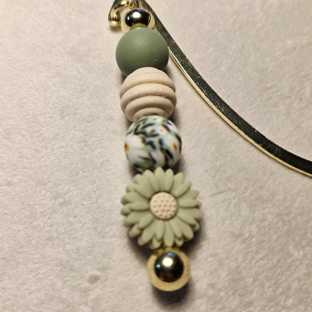 Earthy Beaded Bookmark | Neutral Daisy Charm | Handmade Reading Accessory