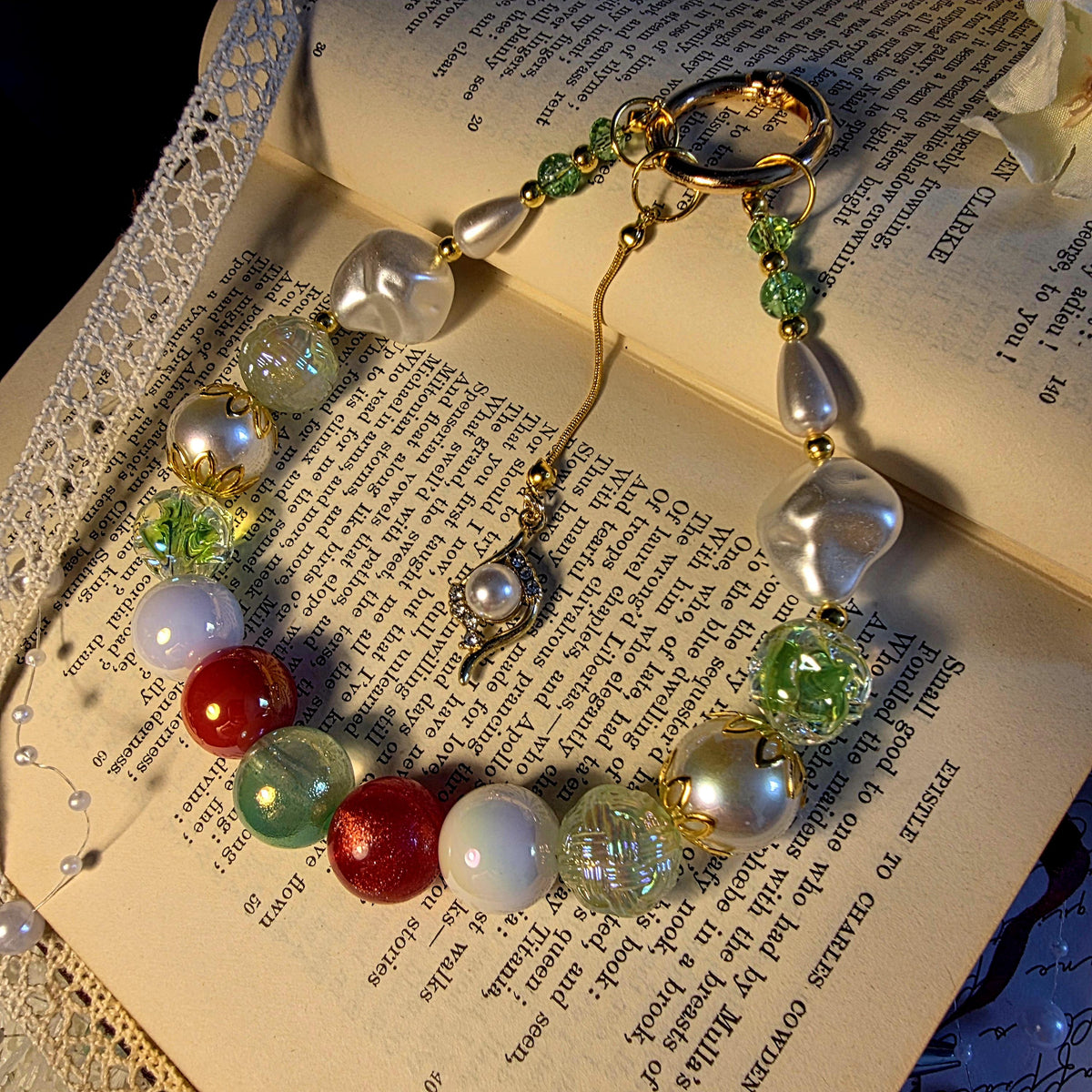 Kate Statement Bag Charm | Emerald Pearl Phone Charm | Regency Inspired Charm | Bridgerton Inspired Accessory | Romantic Gift