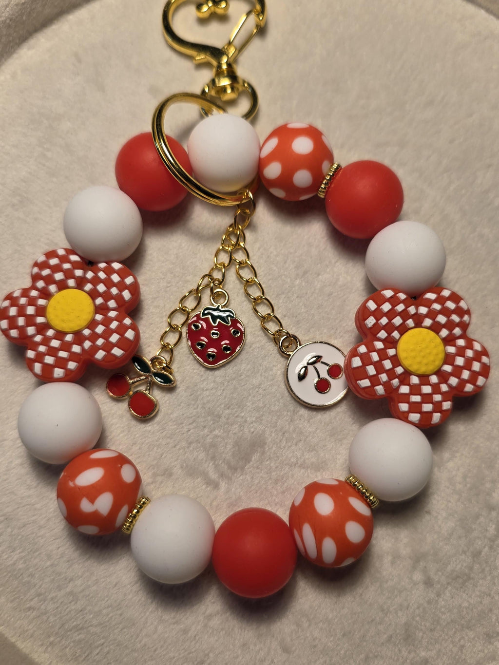 Cherry Picnic Bloom Circle Keychain | Handmade in Australia