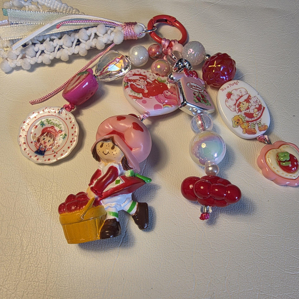 Strawberry Shortcake Picnic Daydream Bag Charm | Handmade Strawberry Keychain