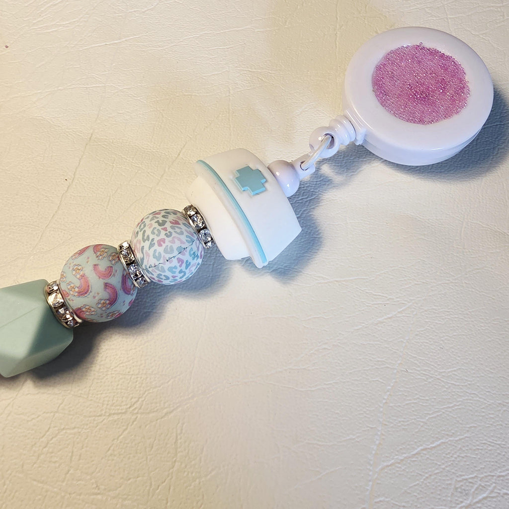 Mint Nurse Badge Reel | Silicone Bead ID Holder | Retractable Lanyard | Cute Healthcare Gift
