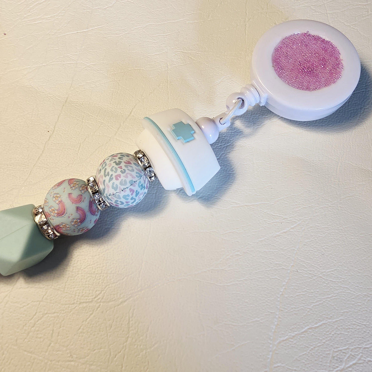 Mint Nurse Badge Reel | Silicone Bead ID Holder | Retractable Lanyard | Cute Healthcare Gift
