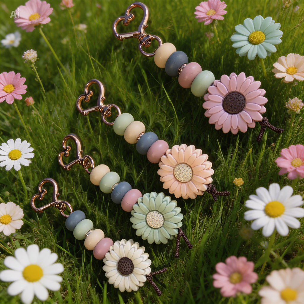 Cream Pastel Daisy Silicone Keychain | Flower Bag Charm | Handmade Bestie Gift