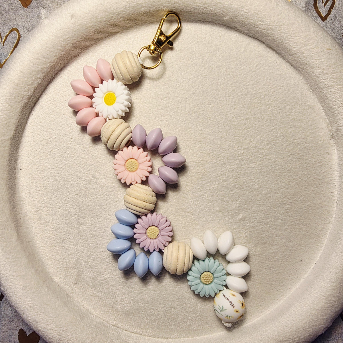 Pastel Daisy Garland Silicone Bead Keychain | Handmade in Australia