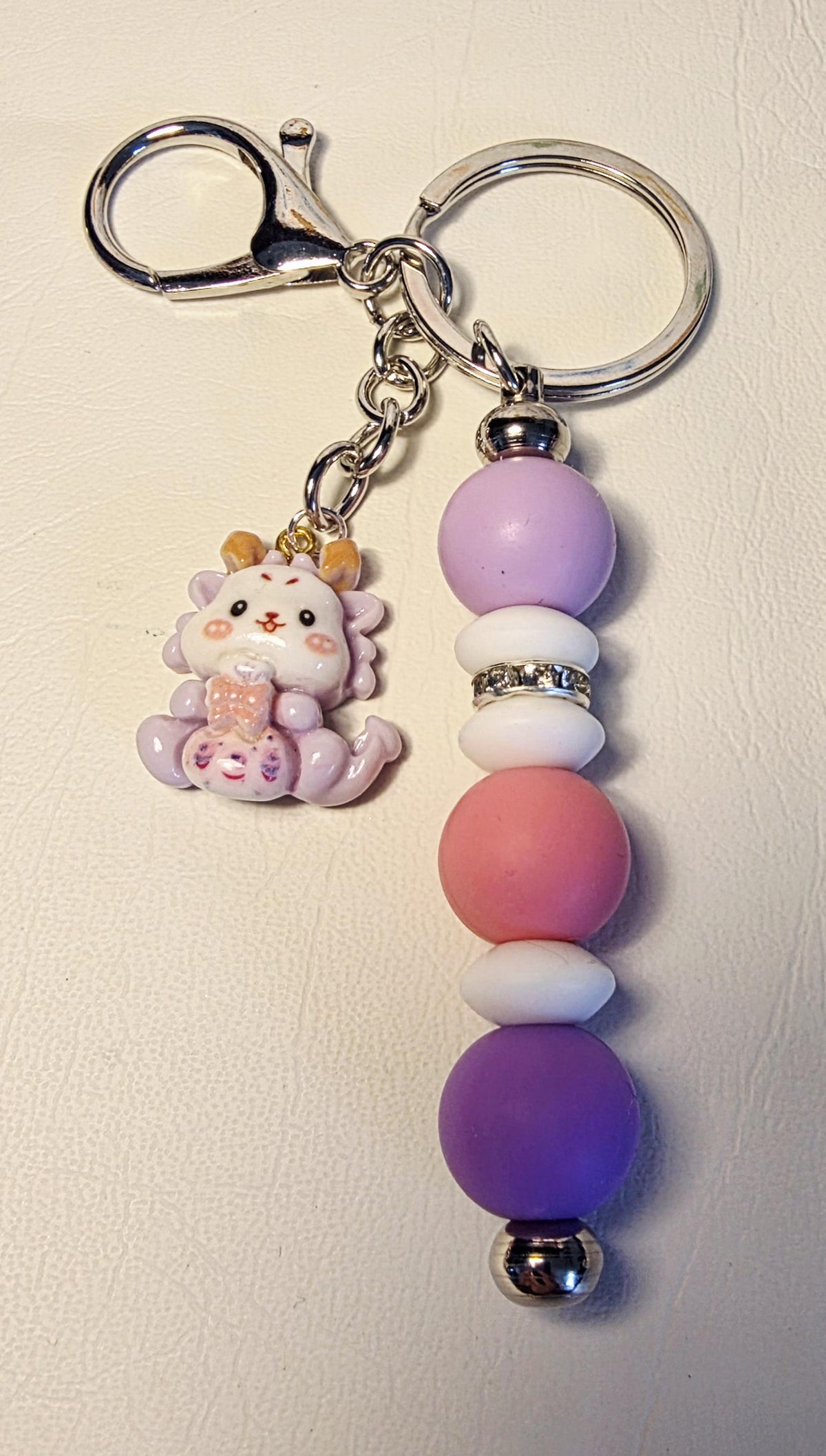 Pastel Dragon Beaded Keychain | Kawaii Keyring | Handmade School Bag Charm | Sweet Gift for Kids & Teens