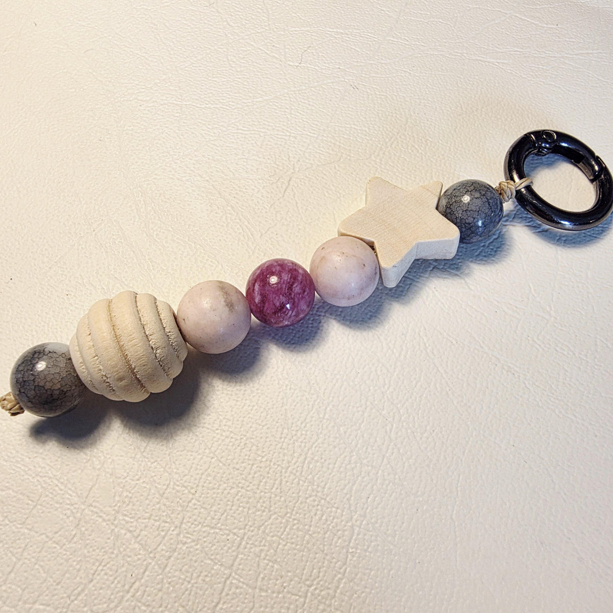 Natural Stone & Wooden Star Bag Charm | Handmade Earthy Keyring | Boho Bead Accessory – dawn sky