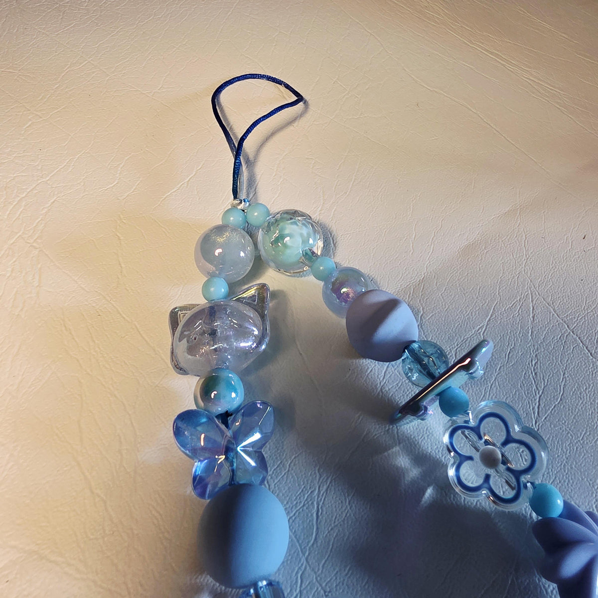 Blue Kawaii Phone Charm | Handmade Beaded Phone Strap | One of a Kind Bag or Key Charm