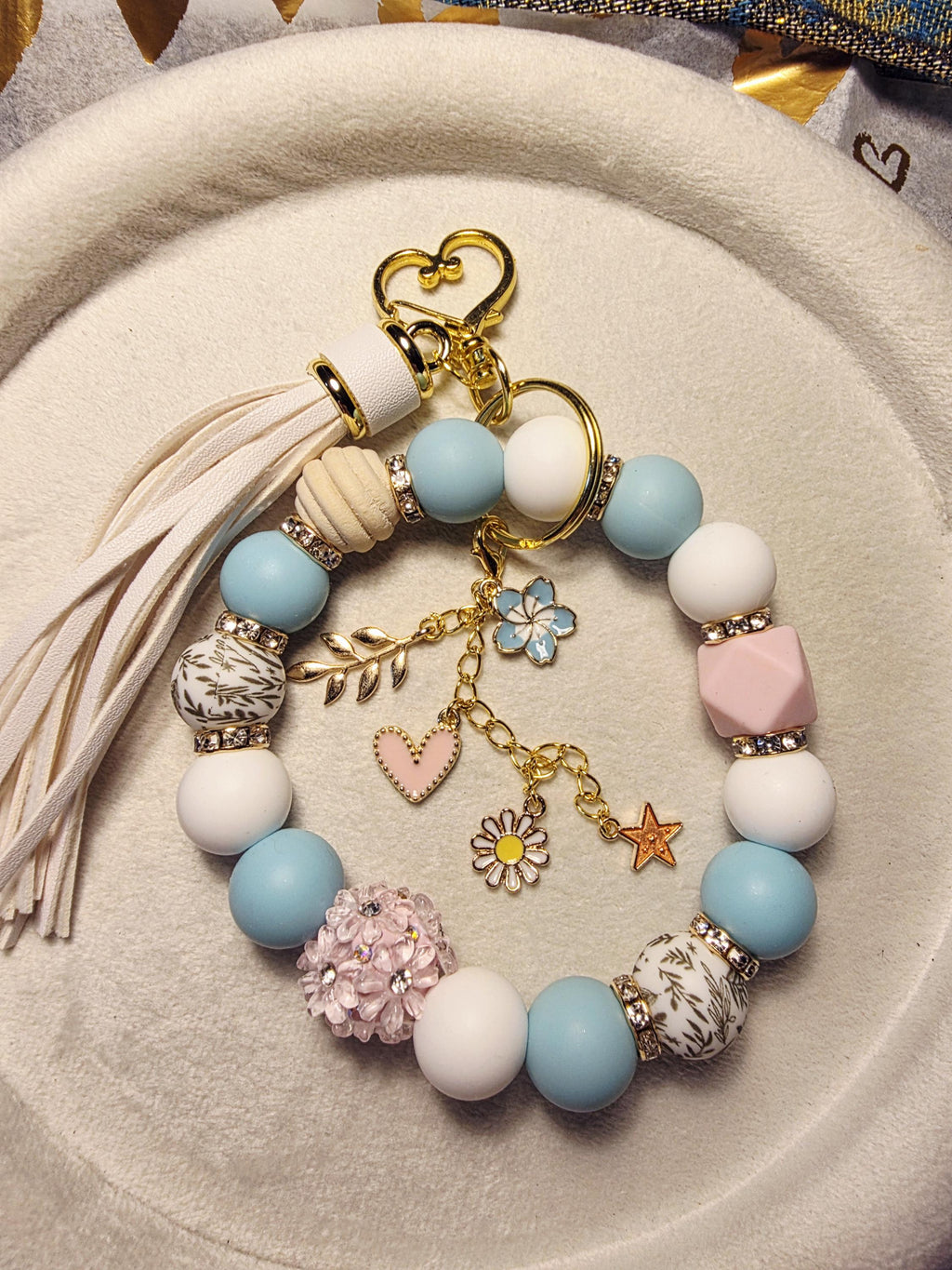 Blue Meadow Beaded Charm | Floral Keychain & Bag Charm