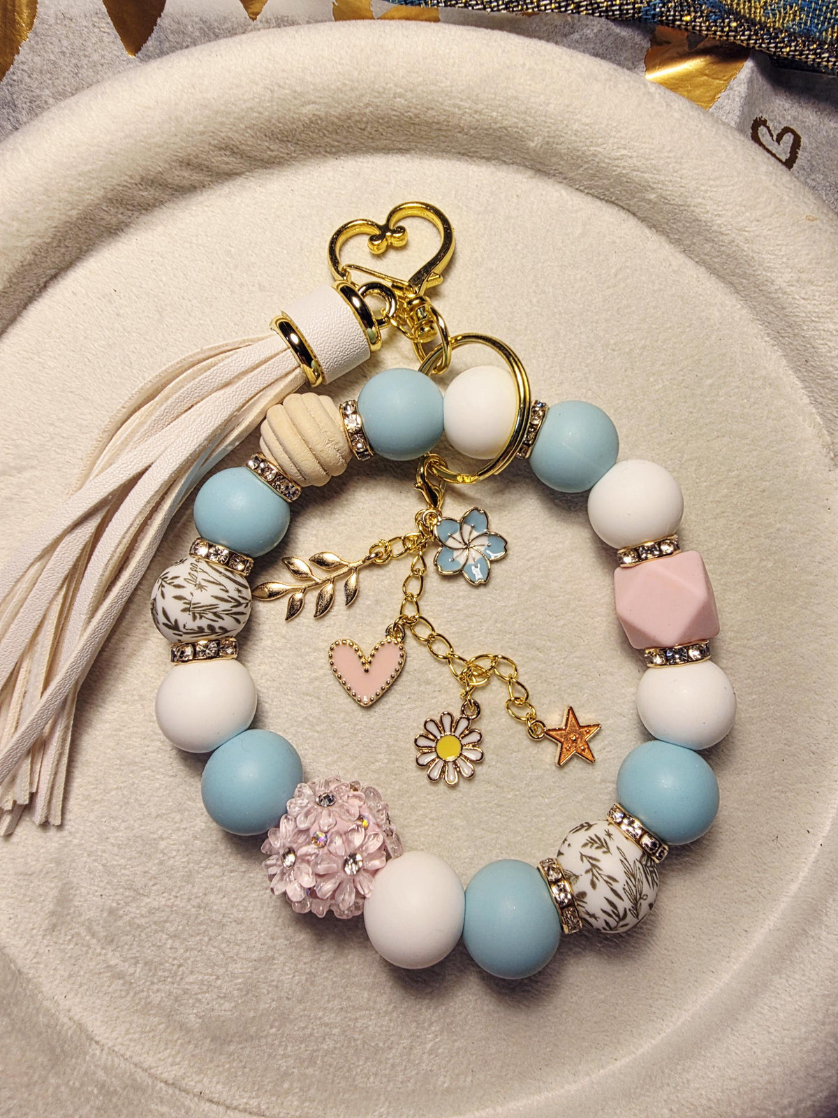 Blue Meadow Beaded Charm | Floral Keychain & Bag Charm