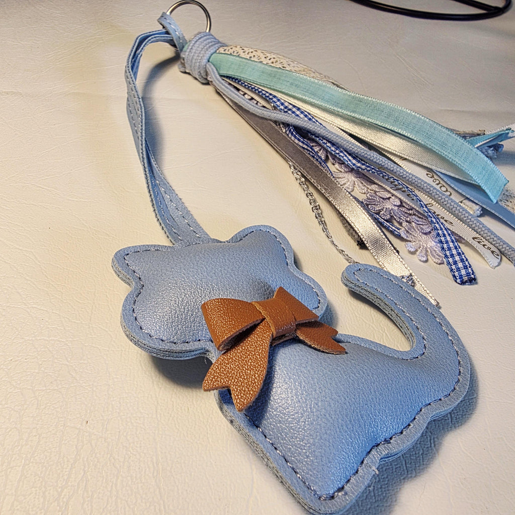 Cornflower Blue Faux Leather Cat Bag Charm | Handmade Tassel Keychain