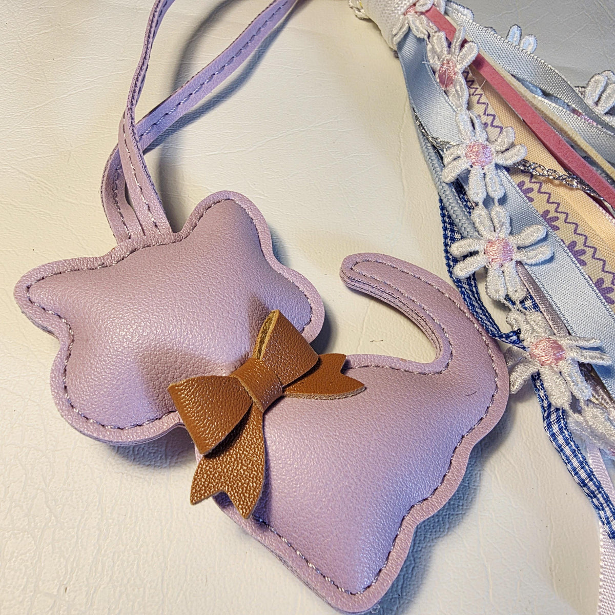 Lavender Faux Leather Cat Bag Charm | Handmade Tassel Keychain
