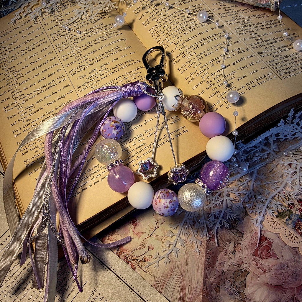 Eloise Tassel Circle Charm | Lilac  Beads | Bridgerton Inspired Jewellery | Regency Style Keychain | Romantic Gift