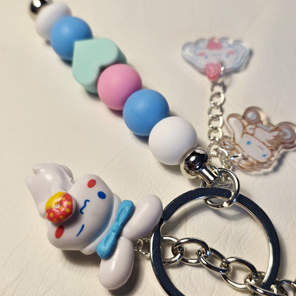 Cinnamoroll Inspired Keychain | Kawaii Bunny Charm | Pastel Blue Beaded Keyring | Cute Bag or Key Accessory