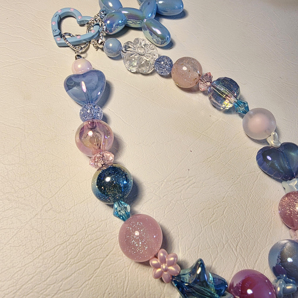 Pastel Beaded Phone or Bag Charm | Blue Pink Hearts, Flowers, Balloon (Handmade)