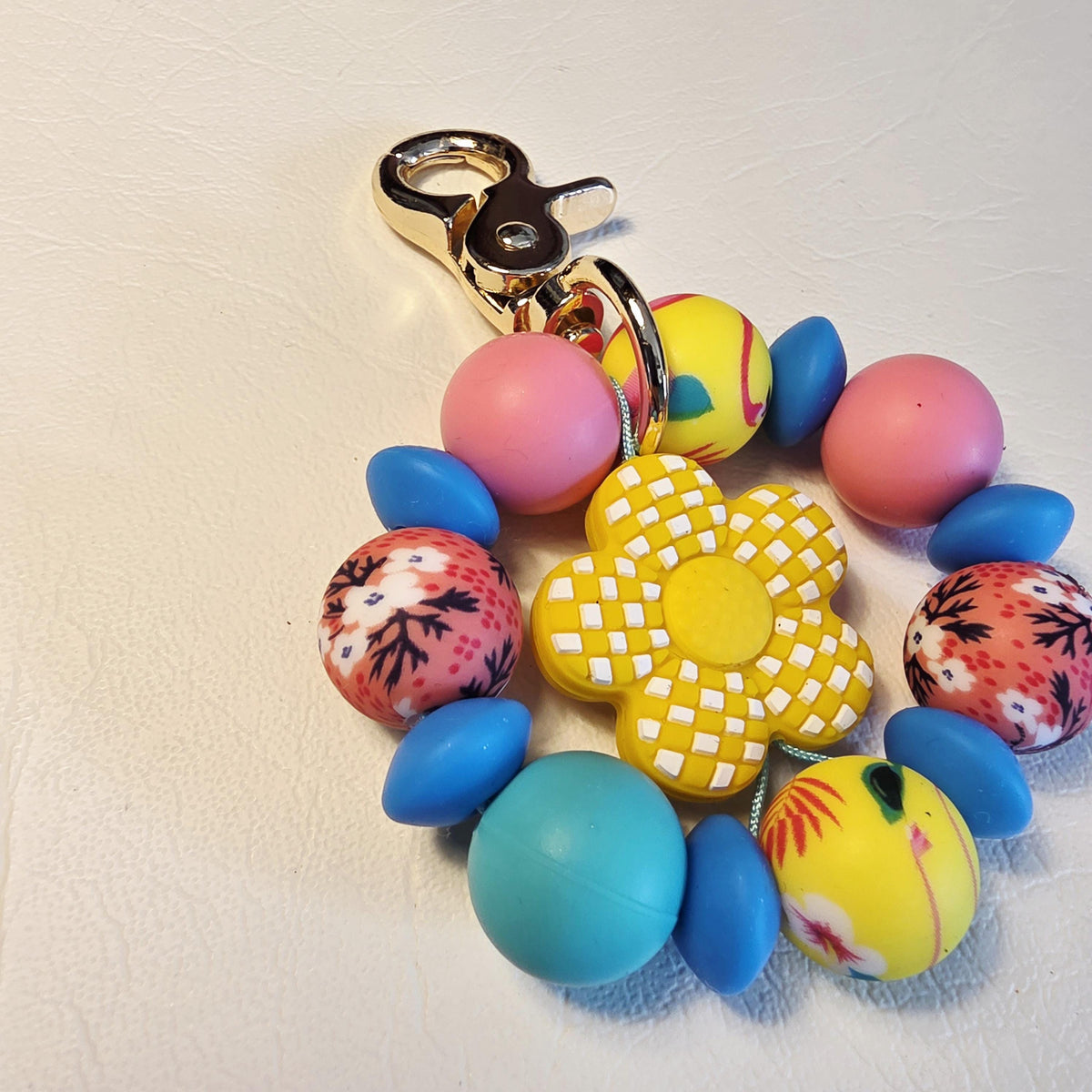Bright Daisy Bead Keychain | Handmade Colourful Bag Charm | One of a Kind Gift