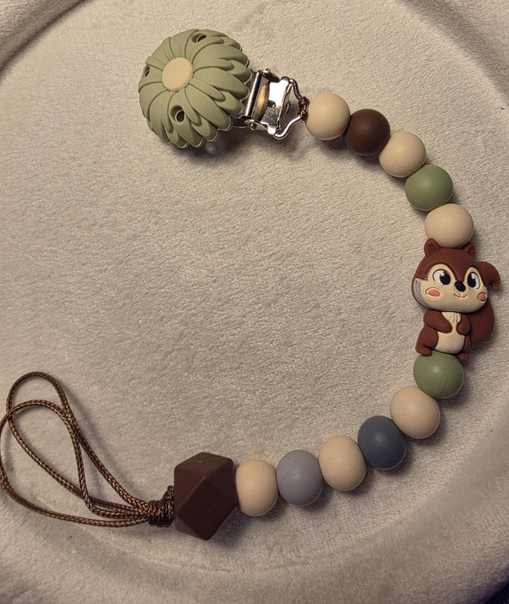 Woodland Chipmunk Pacifier Clip | Neutral Baby Dummy Holder | One of a Kind | Handmade in Australia