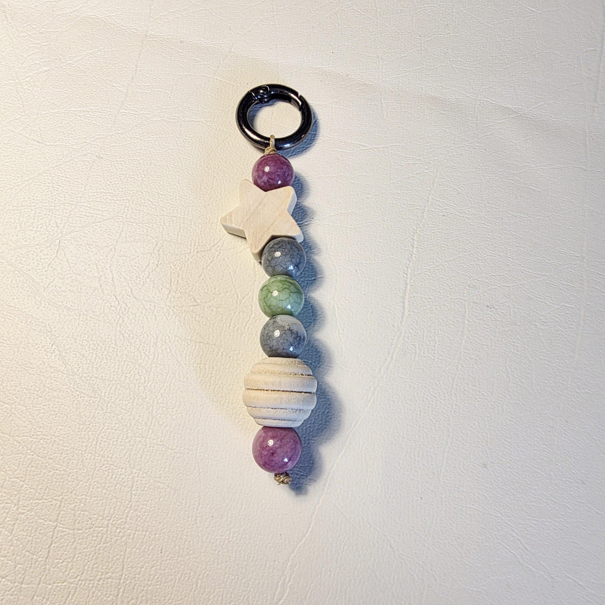 Natural Stone & Wooden Star Bag Charm | Handmade Earthy Keyring | Boho Bead Accessory – Blush Berry