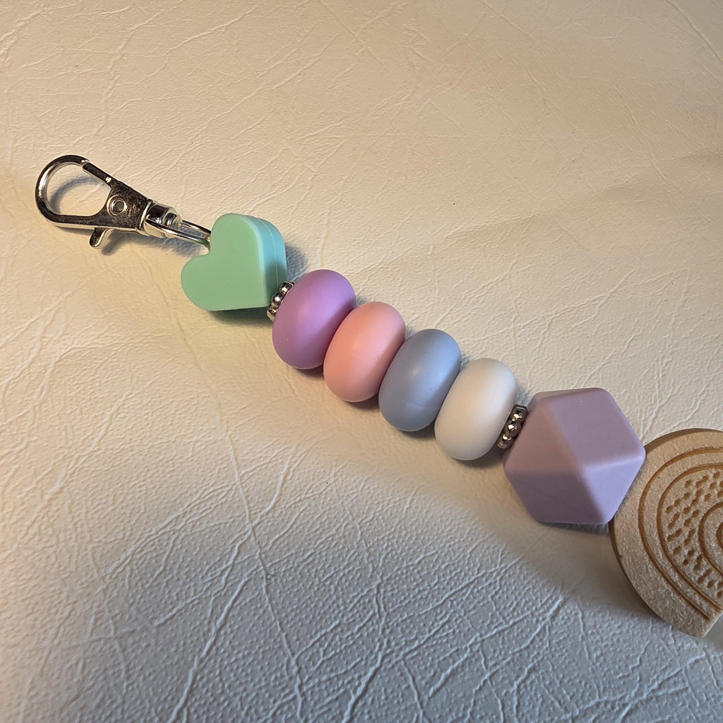 Pastel Rainbow Bag Charm | Silicone Bead Keychain | Wooden Charm | Handmade Gift