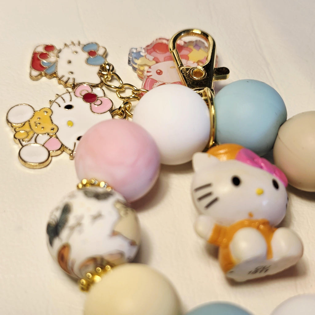 Hello Kitty Inspired Beaded Keychain | Pastel Kawaii Bag Charm | Cute Handmade Keyring | Gift for Hello Kitty Fans