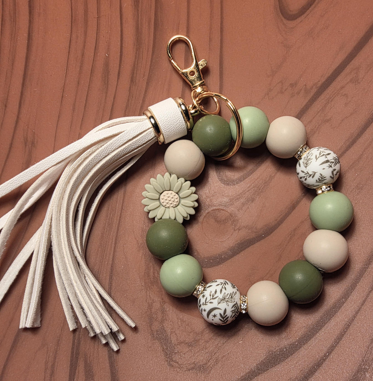 Botanical Sage Circle Tassel Keychain | Handmade in Australia