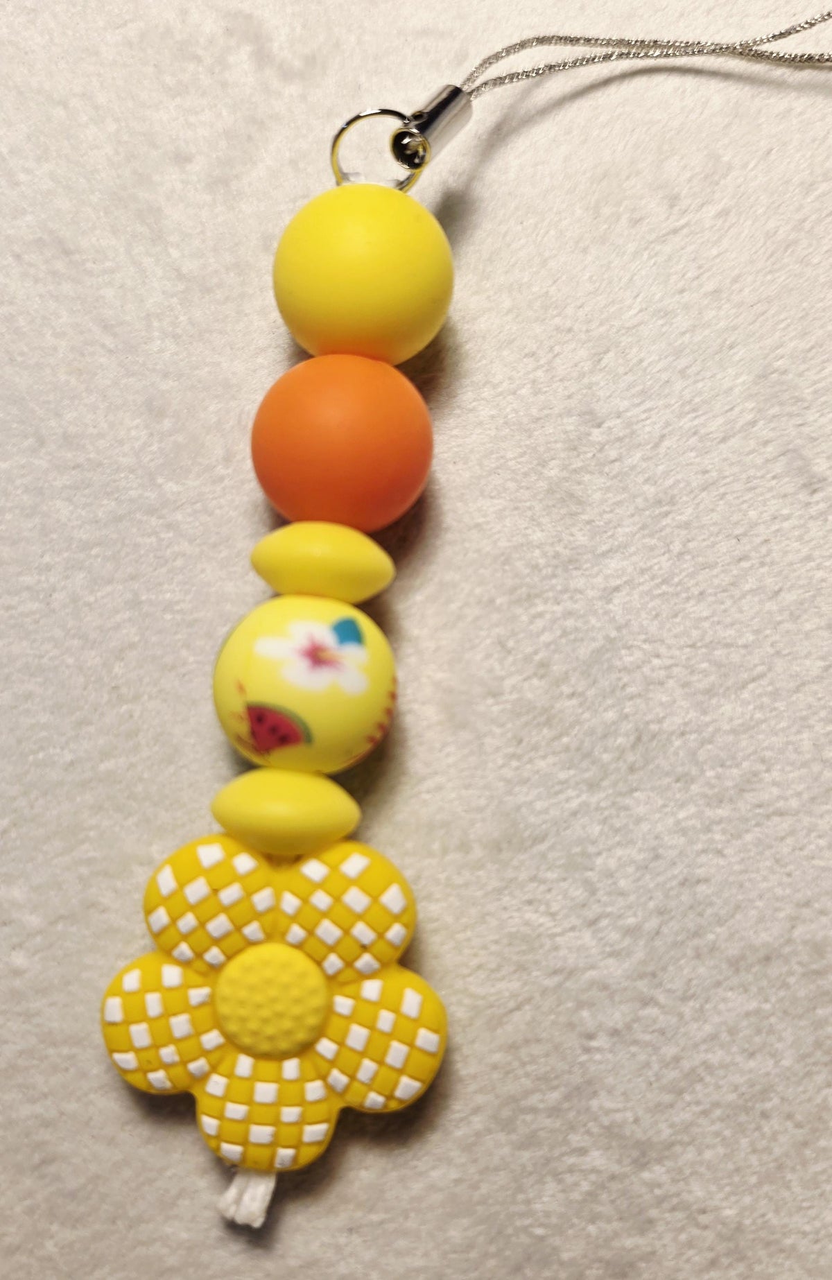 Bright yellow floral silicone bead key, bag or cup chain