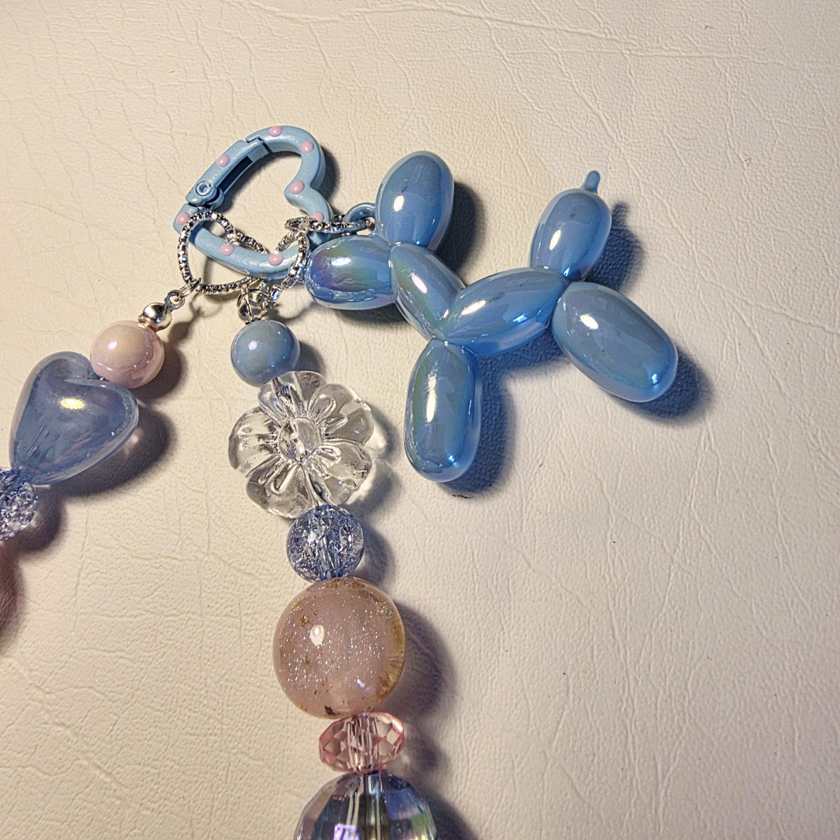 Pastel Beaded Phone or Bag Charm | Blue Pink Hearts, Flowers, Balloon (Handmade)