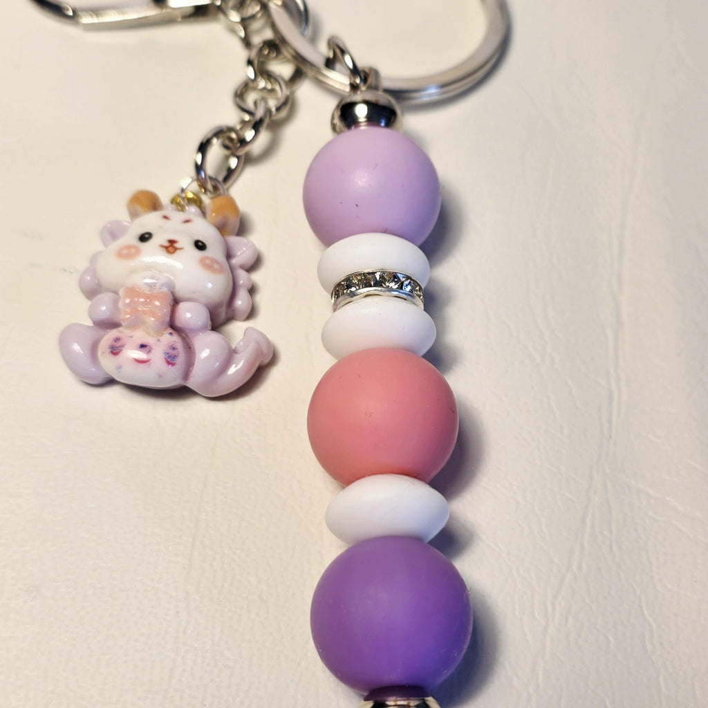 Pastel Dragon Beaded Keychain | Kawaii Keyring | Handmade School Bag Charm | Sweet Gift for Kids & Teens
